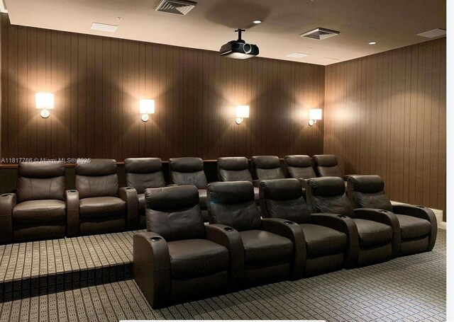 1900 N Bayshore Dr Unit 3909, Miami, FL 33132 - carpeted home theater featuring wooden walls