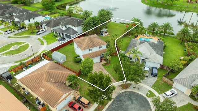 402 SE 30th Ter, Homestead, FL 33033 - aerial view of property and surrounding area with a large body of water, property parcel outlined, and a pool