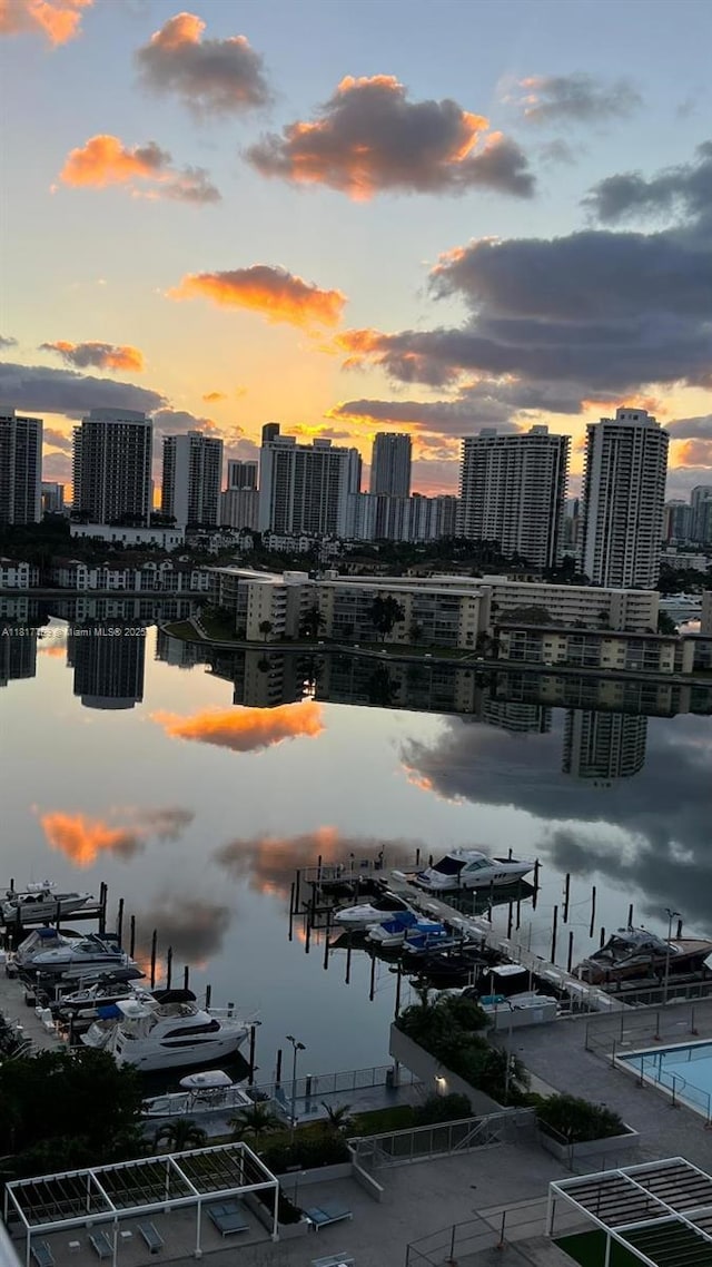 18051 Biscayne Blvd Unit 1501, Aventura, FL 33160 - water view featuring a dock and city skyline