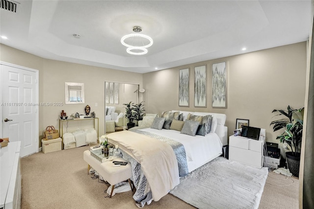 11222 NW 73rd Ter, Doral, FL 33178 - carpeted bedroom featuring recessed lighting, a raised ceiling, and a chandelier