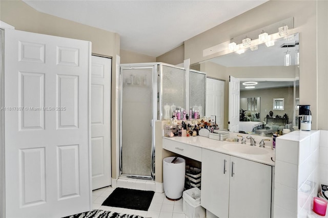 11222 NW 73rd Ter, Doral, FL 33178 - ensuite bathroom featuring a shower stall, vanity, and tile patterned floors