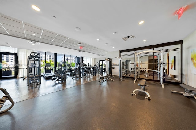 5252 NW 85th Ave Unit 1701, Doral, FL 33166 - exercise room with expansive windows and recessed lighting