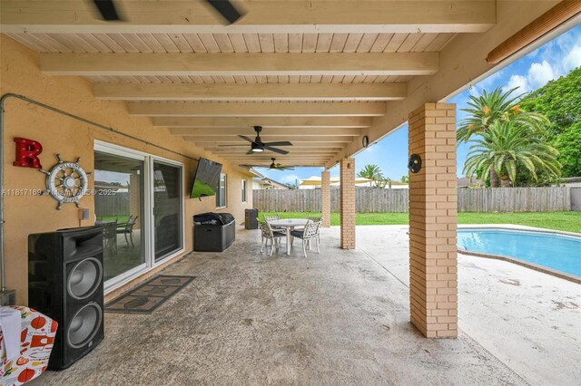 30930 SW 190th Ave, Homestead, FL 33030 - fenced backyard with a patio area, outdoor dining space, and a ceiling fan