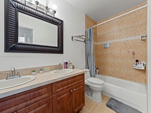 14358 SW 175th Ter, Miami, FL 33177 - bathroom with tile patterned floors, shower / bathtub combination with curtain, double vanity, and toilet