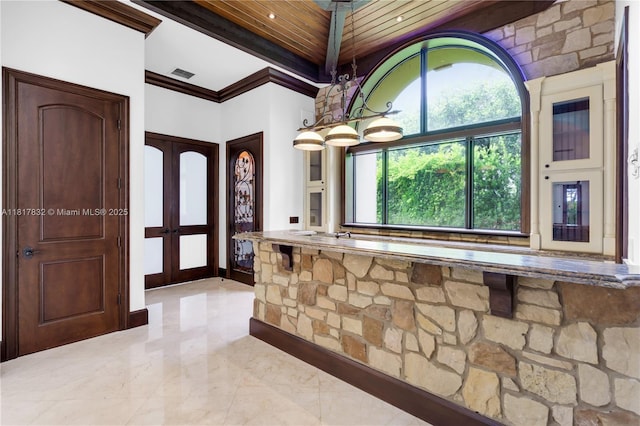 9801 SW 60th Ct, Pinecrest, FL 33156 - entryway with french doors and crown molding