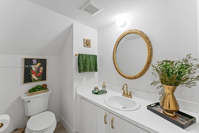 11045 SW 16th Mnr, Davie, FL 33324 - bathroom featuring toilet, vanity, and lofted ceiling