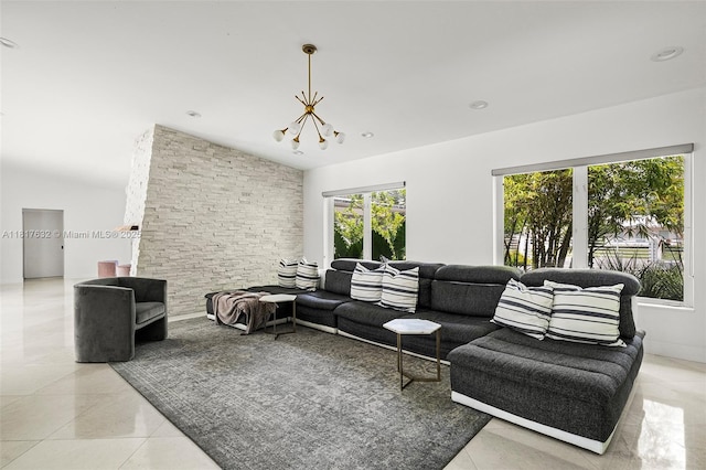 11001 SW 64th Ave, Pinecrest, FL 33156 - living area featuring a chandelier and light tile patterned floors