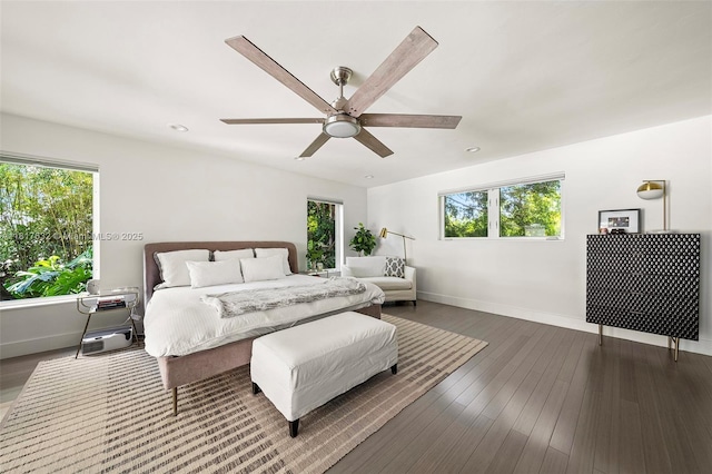 11001 SW 64th Ave, Pinecrest, FL 33156 - bedroom featuring dark wood-type flooring, ceiling fan, and recessed lighting