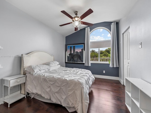 10421 SW 157th Pl Unit 301, Miami, FL 33196 - bedroom featuring lofted ceiling, wood finished floors, baseboards, and a ceiling fan