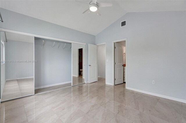 1449 NW 122nd Ter, Pembroke Pines, FL 33026 - unfurnished bedroom featuring a closet, high vaulted ceiling, and ceiling fan
