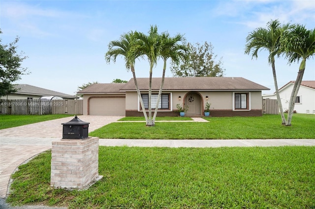 13317 NW 8th Ct, Sunrise, FL 33325 - ranch-style house with decorative driveway, a garage, and stucco siding