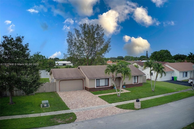 13317 NW 8th Ct, Sunrise, FL 33325 - ranch-style house with an attached garage, decorative driveway, stucco siding, and a residential view
