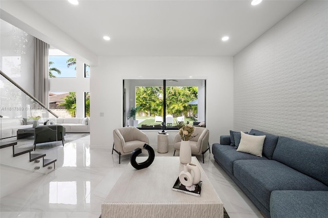 3461 SW 145th Ave, Miramar, FL 33027 - living room featuring recessed lighting and stairway