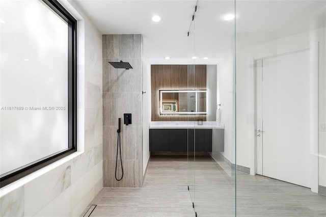 3461 SW 145th Ave, Miramar, FL 33027 - full bath featuring a tile shower, double vanity, and recessed lighting