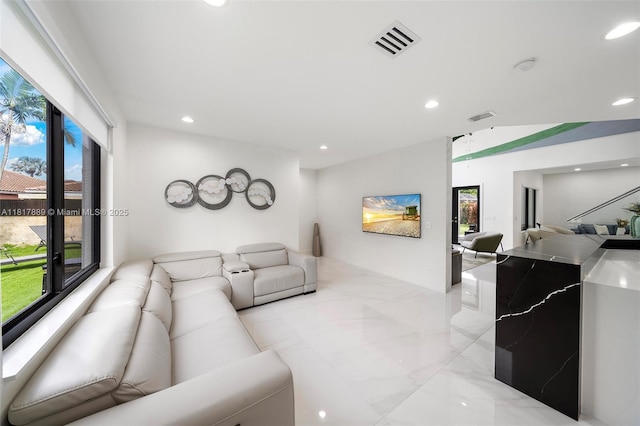 3461 SW 145th Ave, Miramar, FL 33027 - living room featuring light marble finish flooring and recessed lighting