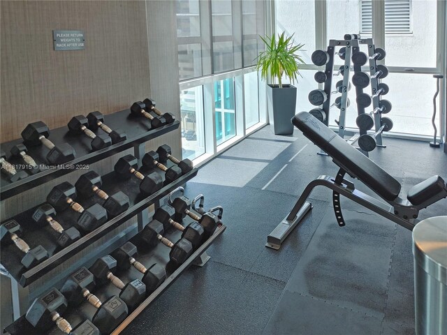 950 Brickell Bay Dr Unit 1608, Miami, FL 33131 - exercise room featuring healthy amount of natural light