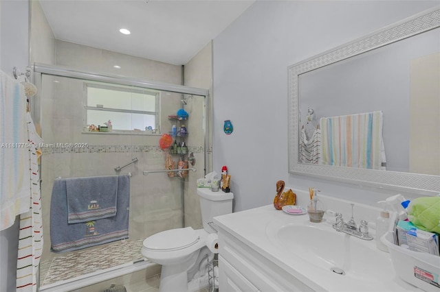 10845 SW 26th Ter, Miami, FL 33165 - full bath featuring a stall shower, vanity, toilet, and recessed lighting