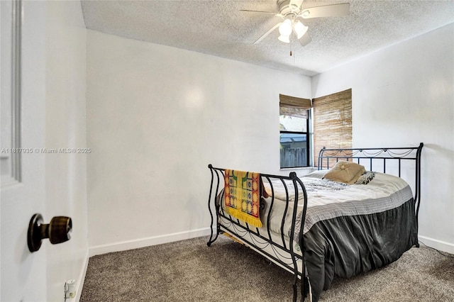 4459 NW 113th Ln, Coral Springs, FL 33065 - bedroom with a textured ceiling, carpet flooring, baseboards, and ceiling fan