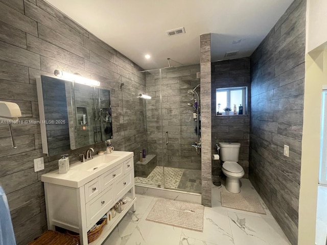 12453 SW 197th Ter, Miami, FL 33177 - full bathroom featuring vanity, toilet, a stall shower, and marble look tile flooring