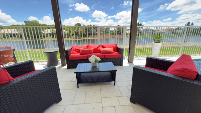 4221 Laurel Ridge Cir, Weston, FL 33331 - fenced backyard with outdoor lounge area, a water view, and a patio
