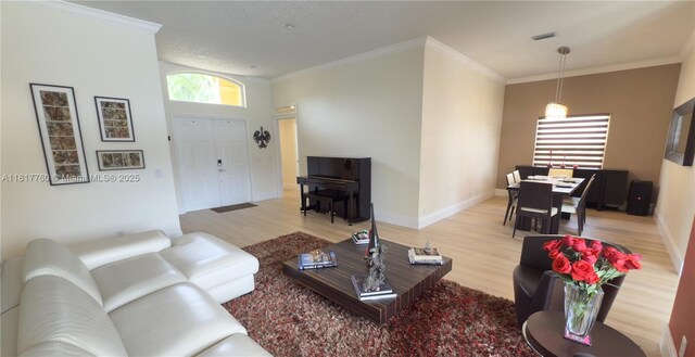 4221 Laurel Ridge Cir, Weston, FL 33331 - living room featuring light wood finished floors and crown molding