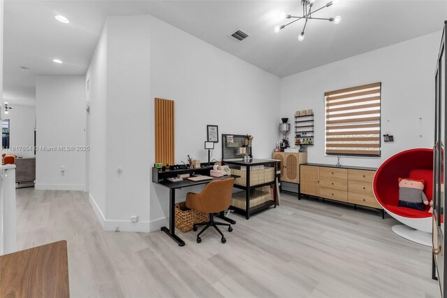 685 SE 34th Ter, Homestead, FL 33033 - office with wood finished floors, a chandelier, baseboards, and recessed lighting