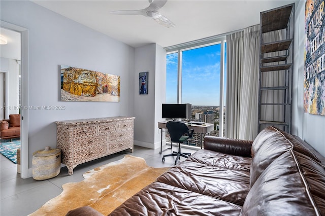 1040 Biscayne Blvd Unit 3607, Miami, FL 33132 - bedroom with access to outside, a desk, expansive windows, ceiling fan, and baseboards