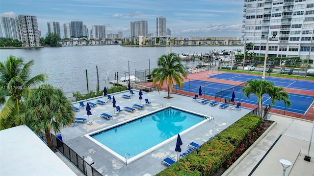 2730 NE 183rd St Unit Th03, Aventura, FL 33160 - community pool with a view of skyline, a water view, and a tennis court