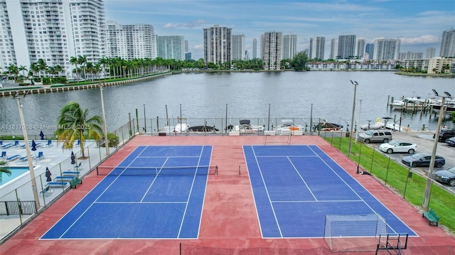 2730 NE 183rd St Unit Th03, Aventura, FL 33160 - view of tennis court with a skyline view and a water view