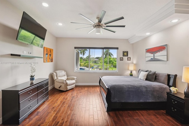 13357 SW 42nd St, Davie, FL 33330 - bedroom with wood-type flooring, baseboards, ceiling fan, and recessed lighting