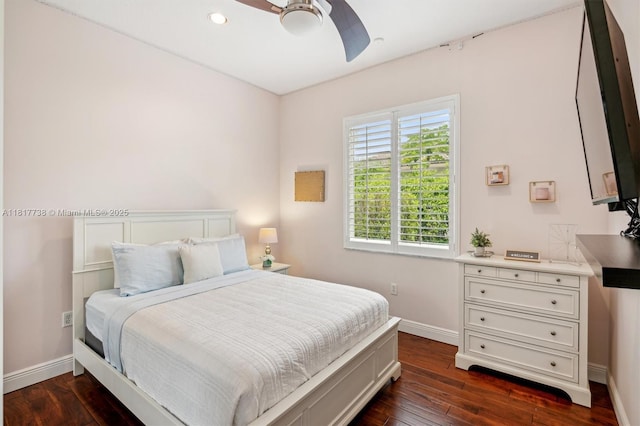 13357 SW 42nd St, Davie, FL 33330 - bedroom featuring baseboards, dark wood-style floors, ceiling fan, and recessed lighting