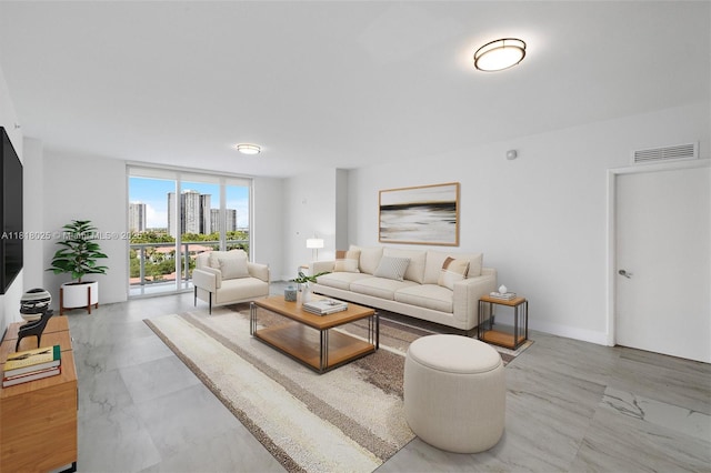 3030 NE 188th St Unit 609, Aventura, FL 33180 - living room featuring marble finish flooring and expansive windows