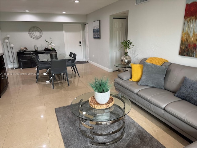 14036 SW 90th Ave Unit 201-Aa, Miami, FL 33176 - living room featuring recessed lighting, baseboards, and light tile patterned floors