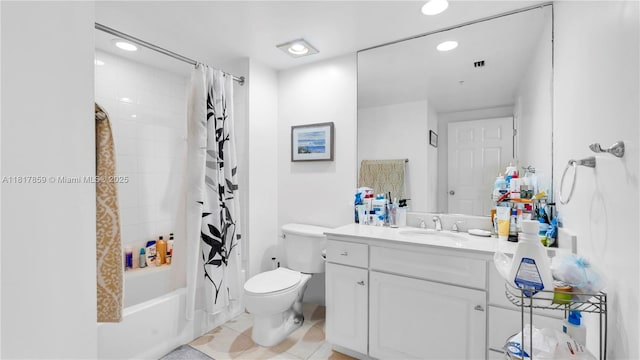 2000 N Bayshore Dr Unit 218, Miami, FL 33137 - bathroom featuring vanity, toilet, recessed lighting, shower / bathtub combination with curtain, and tile patterned floors