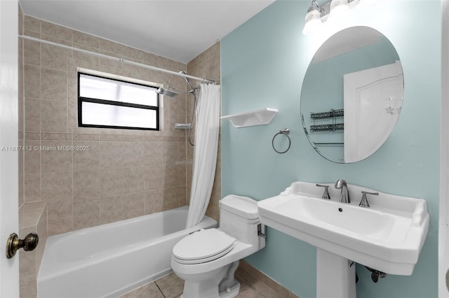 16040 SW 287th St, Homestead, FL 33033 - full bathroom with shower / bathtub combination with curtain, toilet, tile patterned floors, and a sink