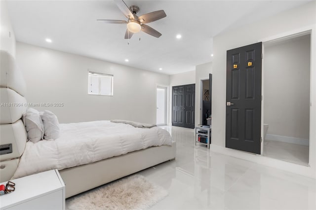 6301 Lake Geneva Rd, Miami Lakes, FL 33014 - bedroom featuring recessed lighting, light tile patterned floors, ceiling fan, and a closet