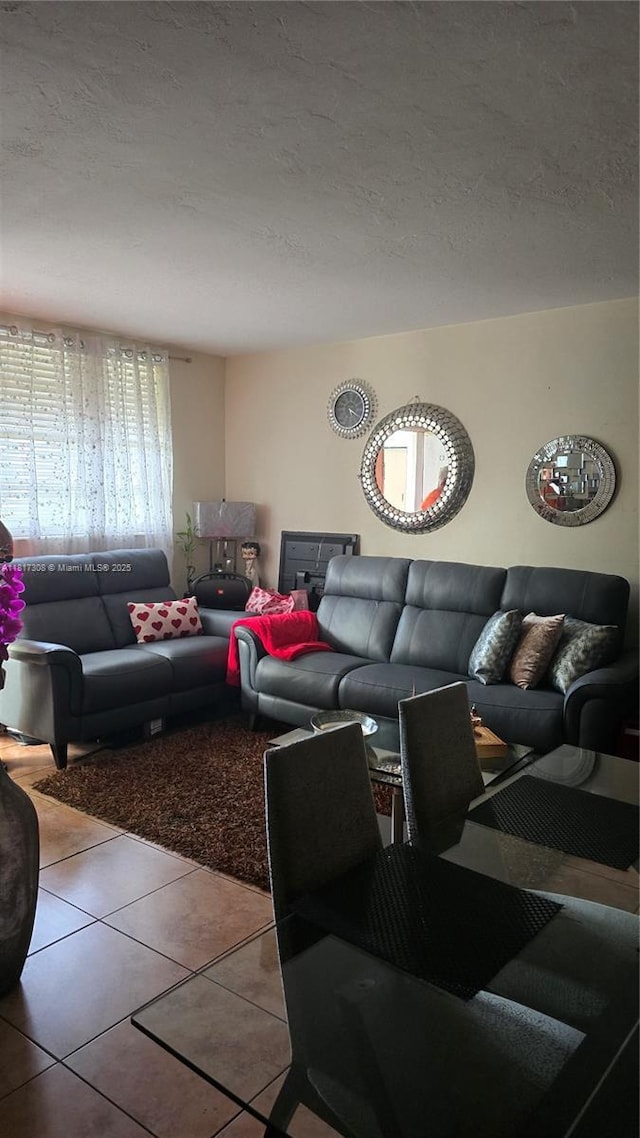 13655 NE 10th Ave Unit 108, North Miami, FL 33161 - living area featuring a textured ceiling and tile patterned floors