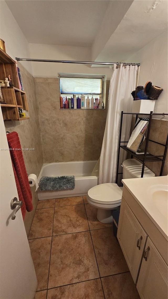 13655 NE 10th Ave Unit 108, North Miami, FL 33161 - bathroom with vanity, tile patterned floors, toilet, and shower / bath combination with curtain