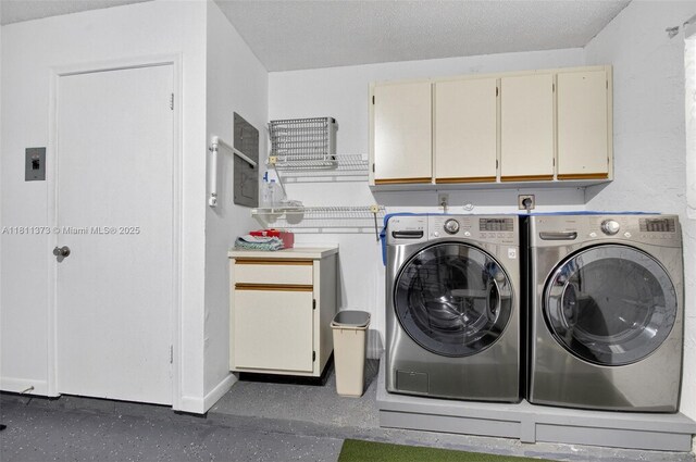 3810 Rowena Cir, West Palm Beach, FL 33417 - laundry room featuring cabinet space, washer and clothes dryer, and baseboards