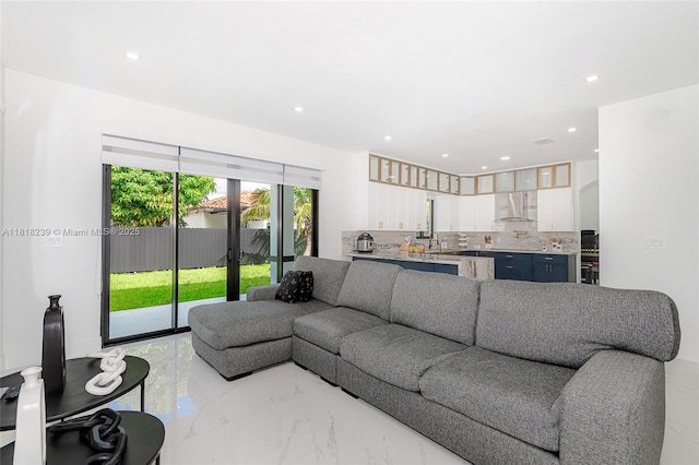 18250 SW 152nd Ave, Miami, FL 33187 - living room featuring recessed lighting and marble tiled flooring