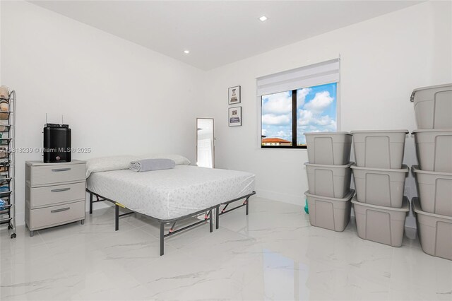 18250 SW 152nd Ave, Miami, FL 33187 - bedroom with light marble finish floors, baseboards, and recessed lighting