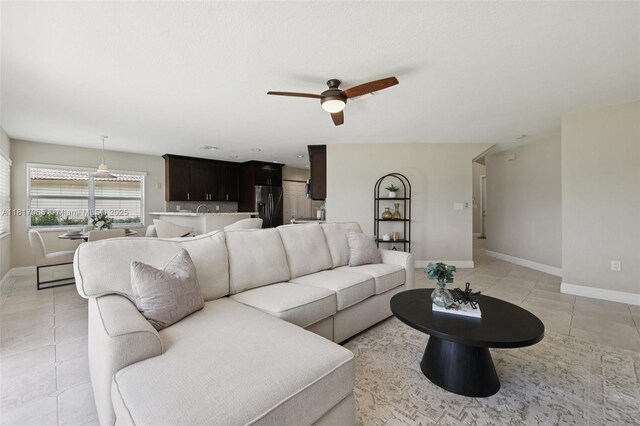 16710 NW 12th St, Pembroke Pines, FL 33028 - living area featuring ceiling fan and light tile patterned floors