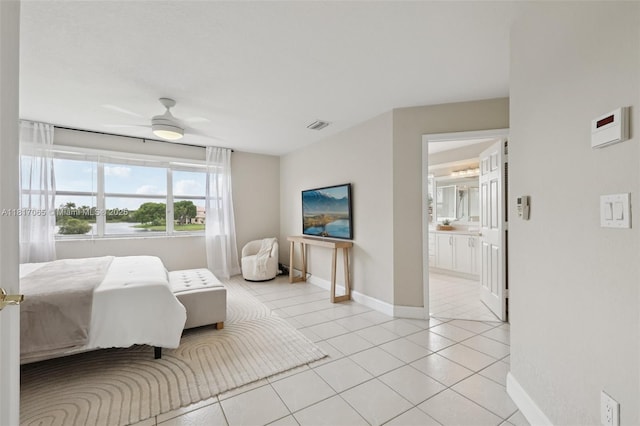 16710 NW 12th St, Pembroke Pines, FL 33028 - bedroom with light tile patterned floors, ensuite bathroom, and a ceiling fan