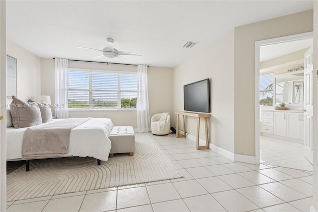 16710 NW 12th St, Pembroke Pines, FL 33028 - bedroom with light tile patterned flooring, a ceiling fan, and connected bathroom