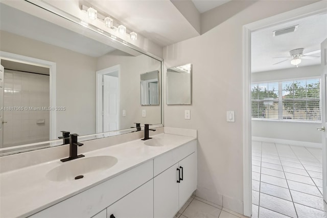 16710 NW 12th St, Pembroke Pines, FL 33028 - full bath with tile patterned flooring, double vanity, and a ceiling fan