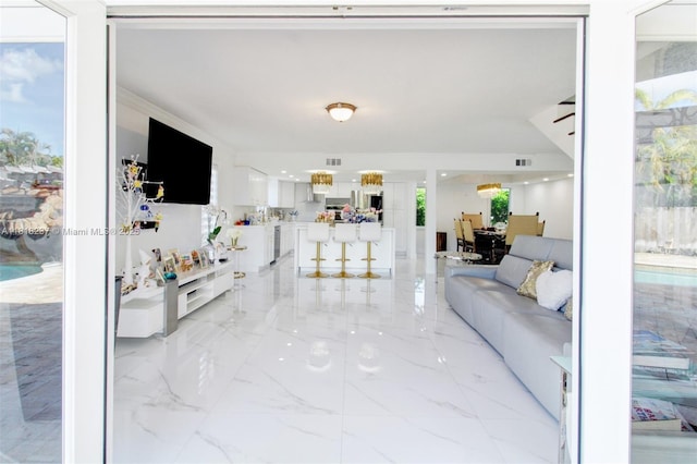 3736 SW 107th Ct, Miami, FL 33165 - living area featuring light marble finish flooring