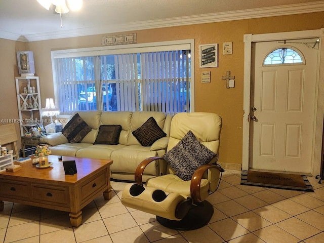 401 SE 4th St, Deerfield Beach, FL 33441 - living room featuring light tile patterned floors and crown molding