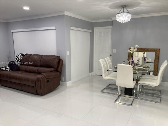3364 NW 47th Ave Unit 3266, Coconut Creek, FL 33063 - tiled dining space with a chandelier, recessed lighting, and ornamental molding