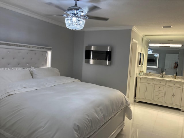 3364 NW 47th Ave Unit 3266, Coconut Creek, FL 33063 - bedroom with crown molding, connected bathroom, and a ceiling fan