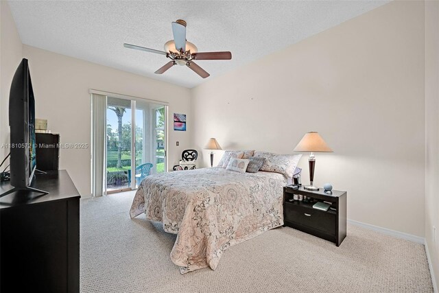 2775 Dunwoodie Pl, Homestead, FL 33035 - bedroom featuring access to outside, carpet flooring, baseboards, ceiling fan, and a textured ceiling